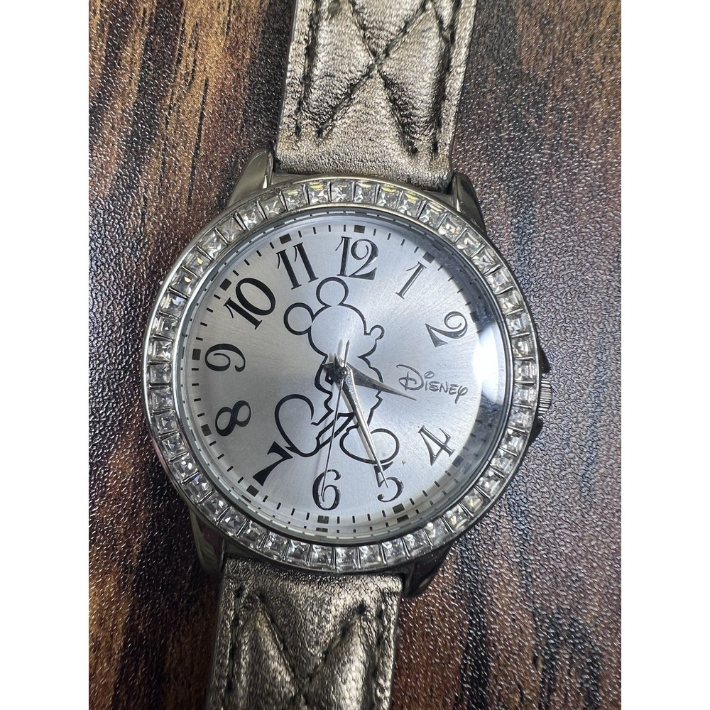 Disney Parks Mickey Mouse Watch Rhinestones Quilted Leather Belt‎ Needs Battery
